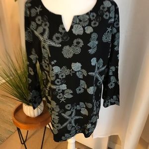 NWT Icantoo Black Seashell Gauzy Tunic Top Size L